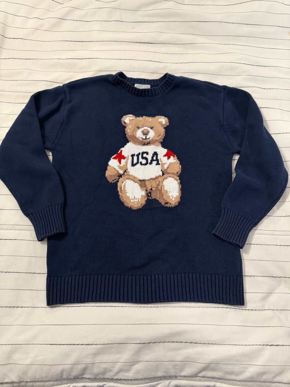 Mighty Fine Americana Navy Blue Teddy Bear Knit Sweater -M